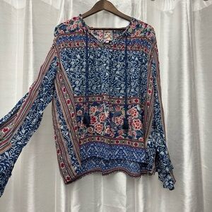 Johnny Was Blue Multi Color Kofi Floral Blouse